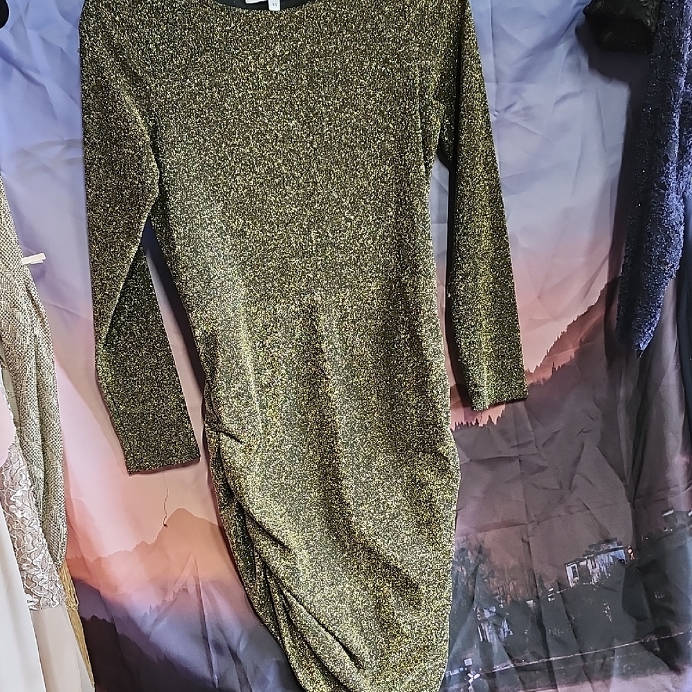 *The Vanity Room Sparkling Gold Long Sleeve Dress